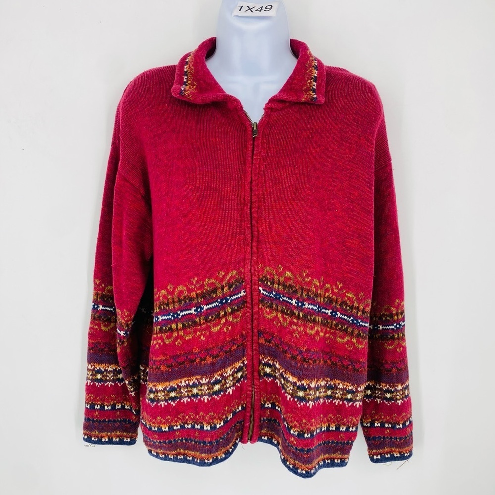 Vintage Heirloom Collectibles Cotton Ramie Full Zip Sweater Large Cottage Core